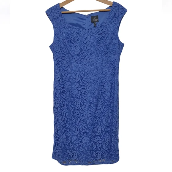 ❤️Sold CCO Adrianna Papell Elegant Blue Lace Dress Size 12 - Picture 4 of 8